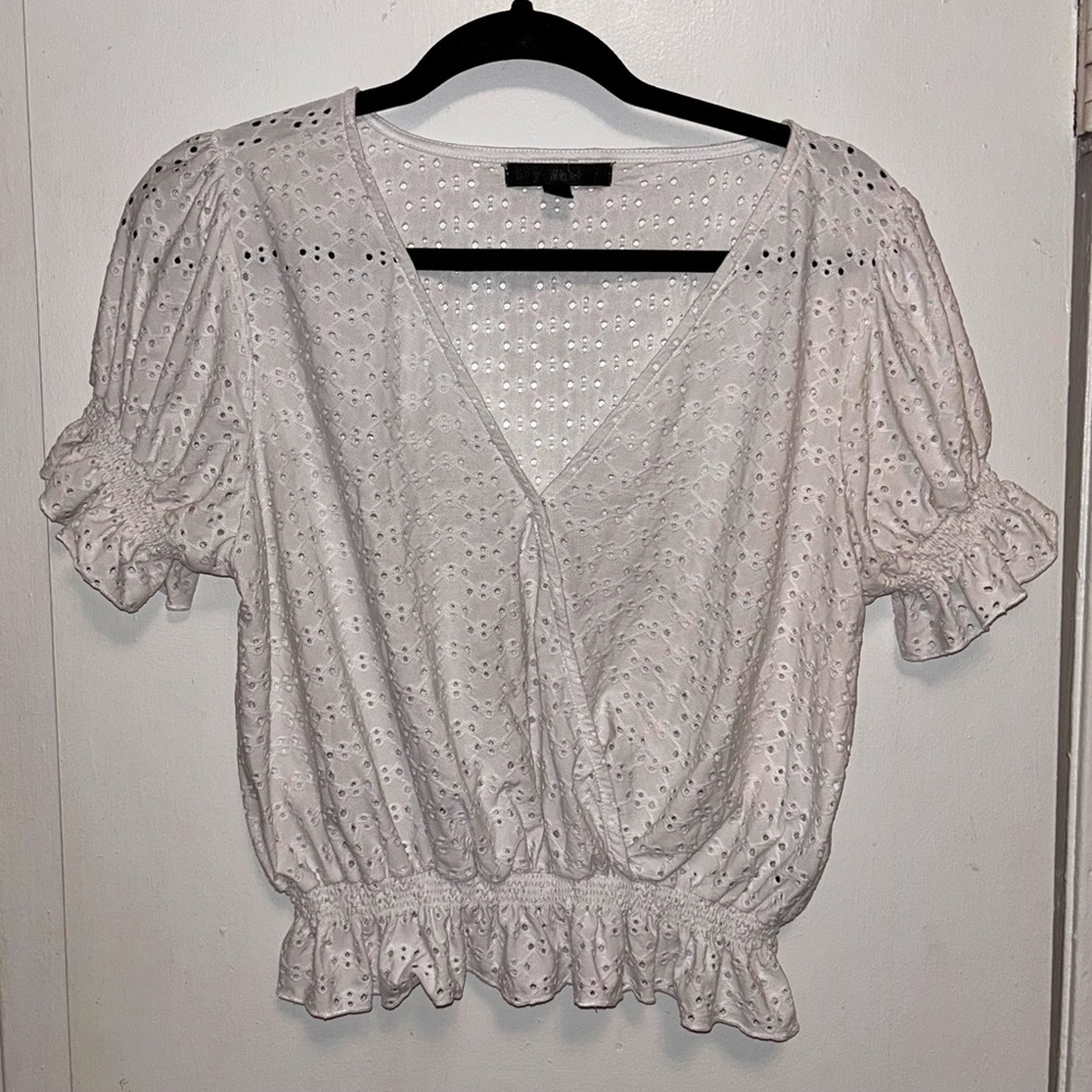 White Eyelet Puff Sleeve Blouse